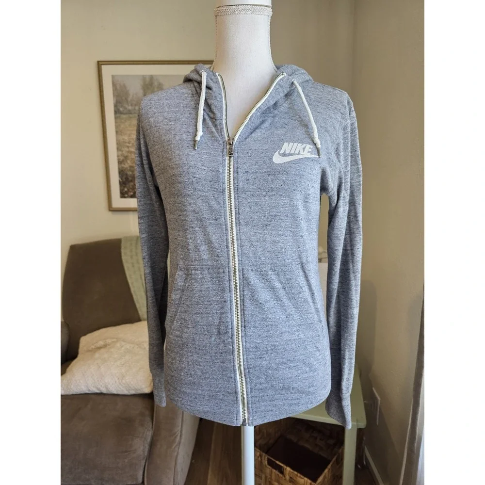Nike Womens Full Zip Hoodie Size M Gray Pockets Long Sleeve Organic Cotton